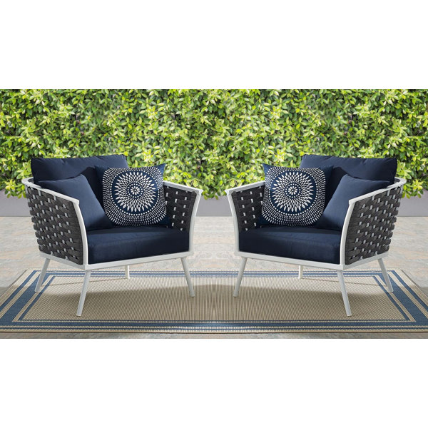 Corrigan Studio® Holldorff Modern Grey And White Outdoor Dining Chairs